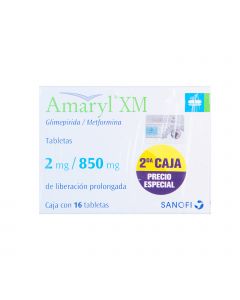 Imagen del medicamento Pack amaryl xm 2mg/ 850 mg 16 tabletas