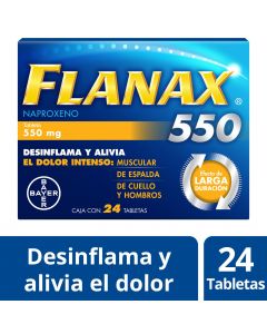 Imagen del medicamento Flanax 550 Analgésico Antiinflamatorio 24 tabletas