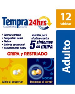 Imagen del medicamento Tempra 24 Hrs Gripa y Resfriado 12 tabletas