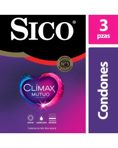 Condones con Benzocaína Sico Clímax Mutuo, 3 pz