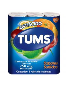 Imagen del medicamento Pastillas Tums Surtido Extra Antiácido 24 Unidades Carbonato de Calcio 750 mg