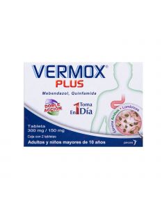 Imagen del medicamento Vermox Plus 30150 mg oral con 2 tabletas