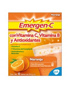 Emergen-C Suplemento Alimenticio polvo efervescente sabor Naranja 10 sobres