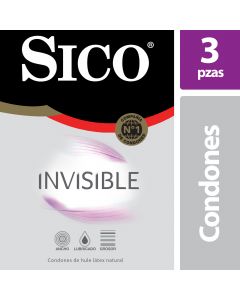 Condones de Látex Sico Invisible, 3 pz