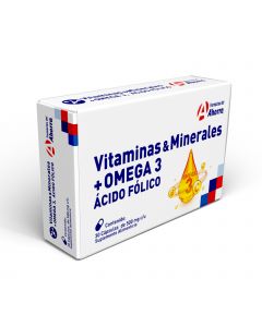 Vitaminas & Minerales + Omega 3 Ácido Folico 30 cápsulas Marca del Ahorro