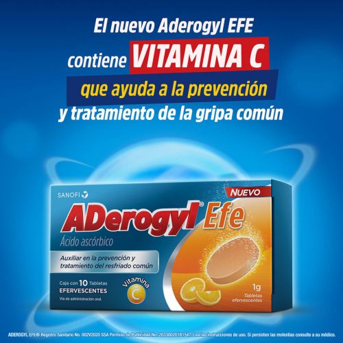 Farmacias del Ahorro  Aderogyl Efe vitamina C resfriado 10 Tabs