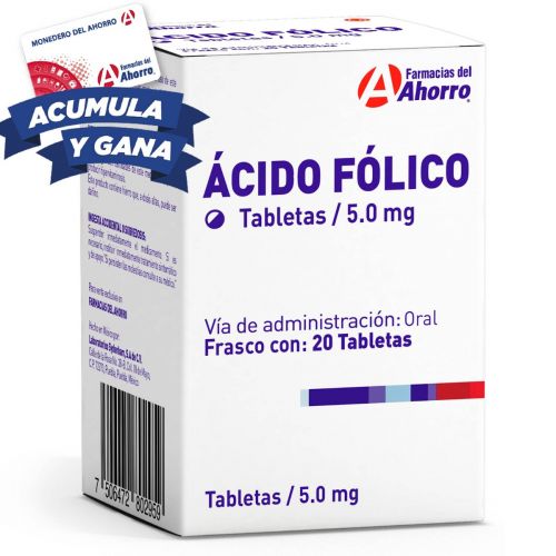 Farmacias del Ahorro  Marca del Ahorro Ácido fólico 5 mg 20